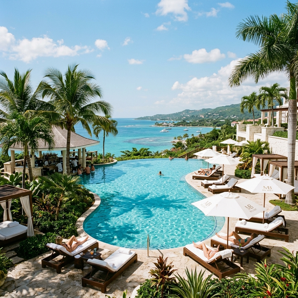 Families enjoying the resort pool in Jamaica